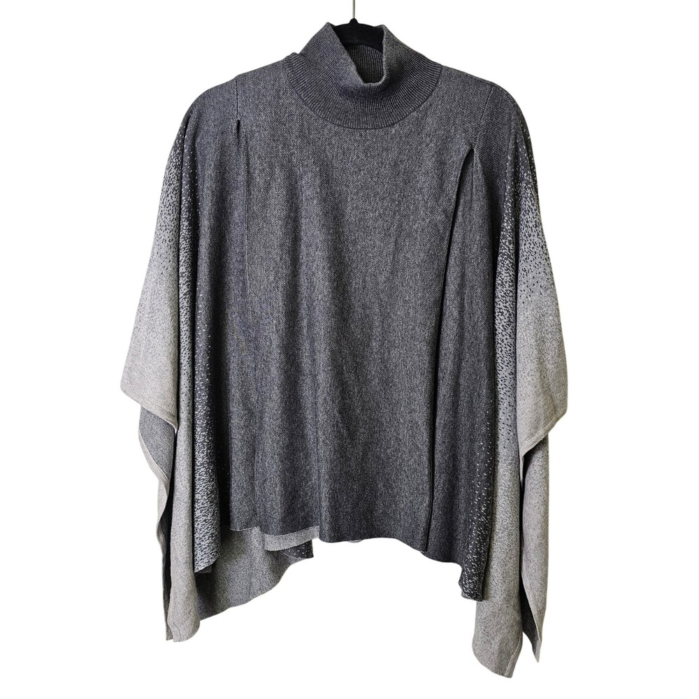 J.McLaughlin Gray Ombre Speckled Mock Neck‎ Poncho Sweater Layer Capsule OS